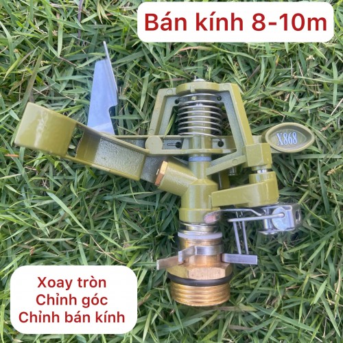 Béc X868 - béc tưới đồng phun mưa gắn ống 27 bán kính 8 đến 12m tưới cỏ, hoa màu, vườn nhỏ